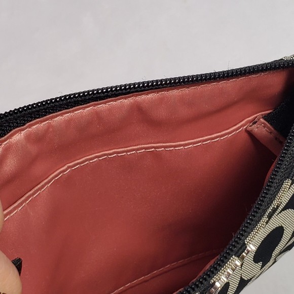 Coach Signature Pattern Wristlet Pouch Wallet MISSING WRIST STRAP Black Beige - Picture 11 of 11